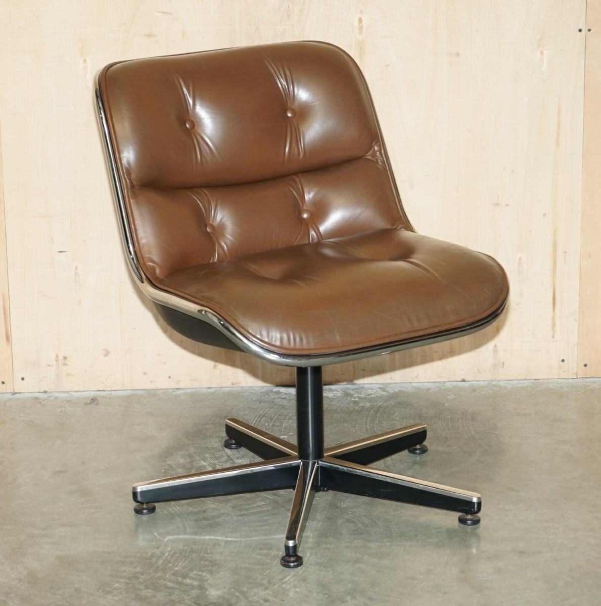 VINTAGE UNIQUE CHARLES POLLOCK FOR KNOLL BROWN LEATHER OFFICE