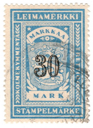 (I.B) Finland Revenue : Duty Stamp 30M - Picture 1 of 1