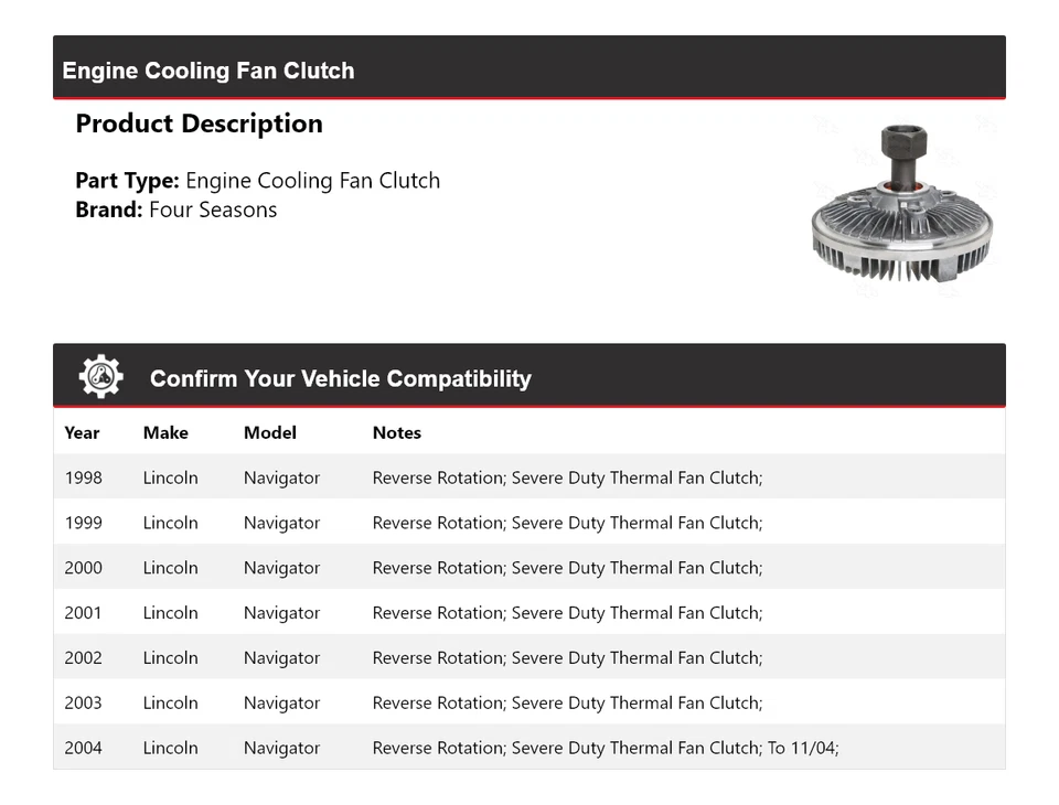 For 1998-2004 Lincoln Navigator Engine Cooling Fan Clutch 4 Seasons 1999 2000 - Image 2 of 4