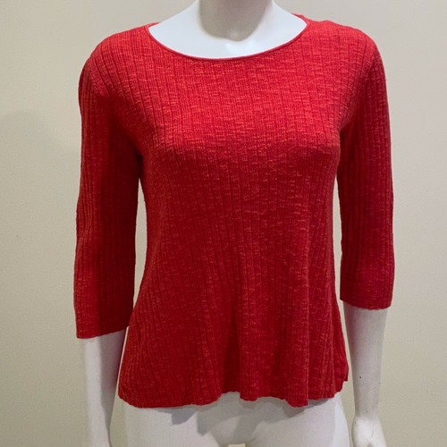 Eileen Fisher Top Women's XS Red Organic Linen Cotton 3/4 Sleeve