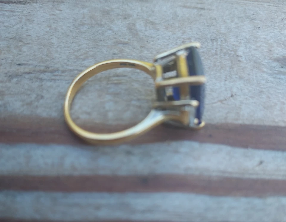 Simulated Sapphire Gold Tone Over 925 Sterling Silver Ring Size 9 - Image 3 of 4