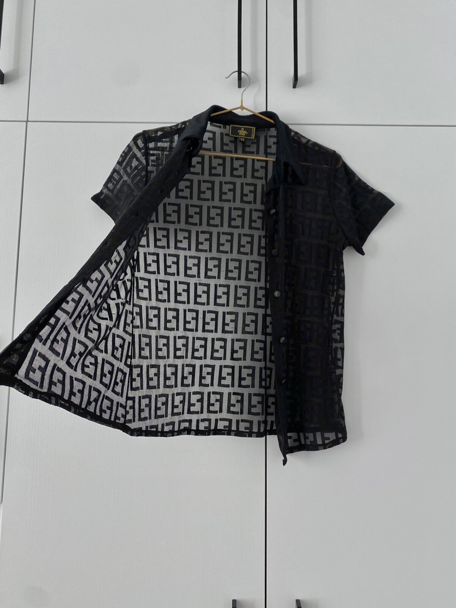 Vintage FENDI Shirt Button Up Short Sleeve Black Zucca Vintage FENDI Shirt Button Up Short Sleeve Black Zucca
