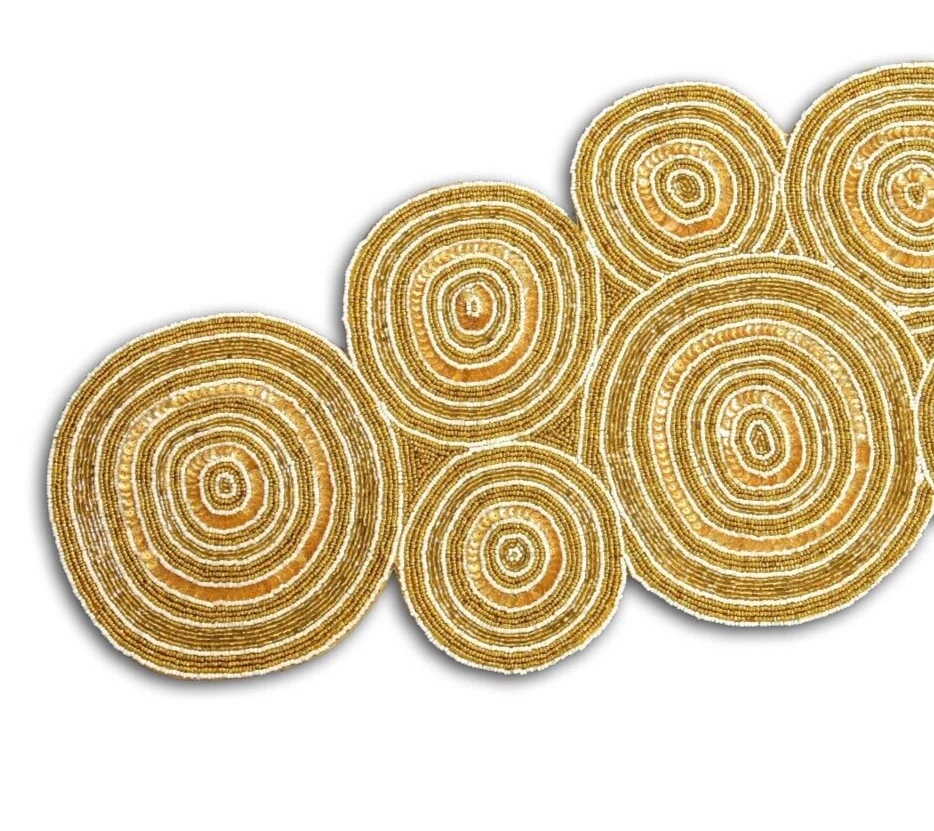 Designer Golden Table Runner Hand Beaded Table Runner Luxury Tableware 13X36 In - Image 4 of 4