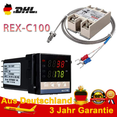 Digitaler-PID-Temperaturregler REX-C100 eingestellt+K Thermoelement Set 220V DHL