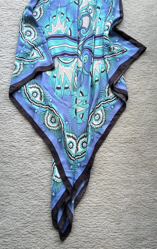 Nicole Miller silk handkerchief hem maxi dress strapless S black blue aqua white - Picture 10 of 16