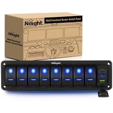 Nilight 8 Gang Switch Panel With Qc3.0 & Pd Charger And Voltmerter Blue