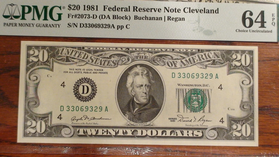THREE CONSECUTIVE 1981 PMG CHOICE UNC 64 EPQ TWENTY DOLLAR CLEVELAND NOTES BILLS - Image 4 of 4