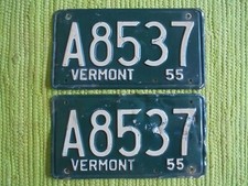 1955 Vermont License Plate VT Tag Matched Pair 55 Plates A8537