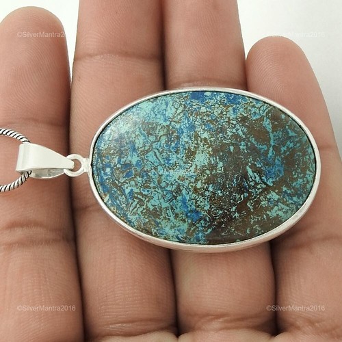 Natural Azurite 925 Sterling Silver Engagement Mothers day Anniversary Pendant - Picture 5 of 7