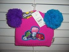 SHOPKINS Girl's Pink Winter Hat Cap Beanie With Pom Poms