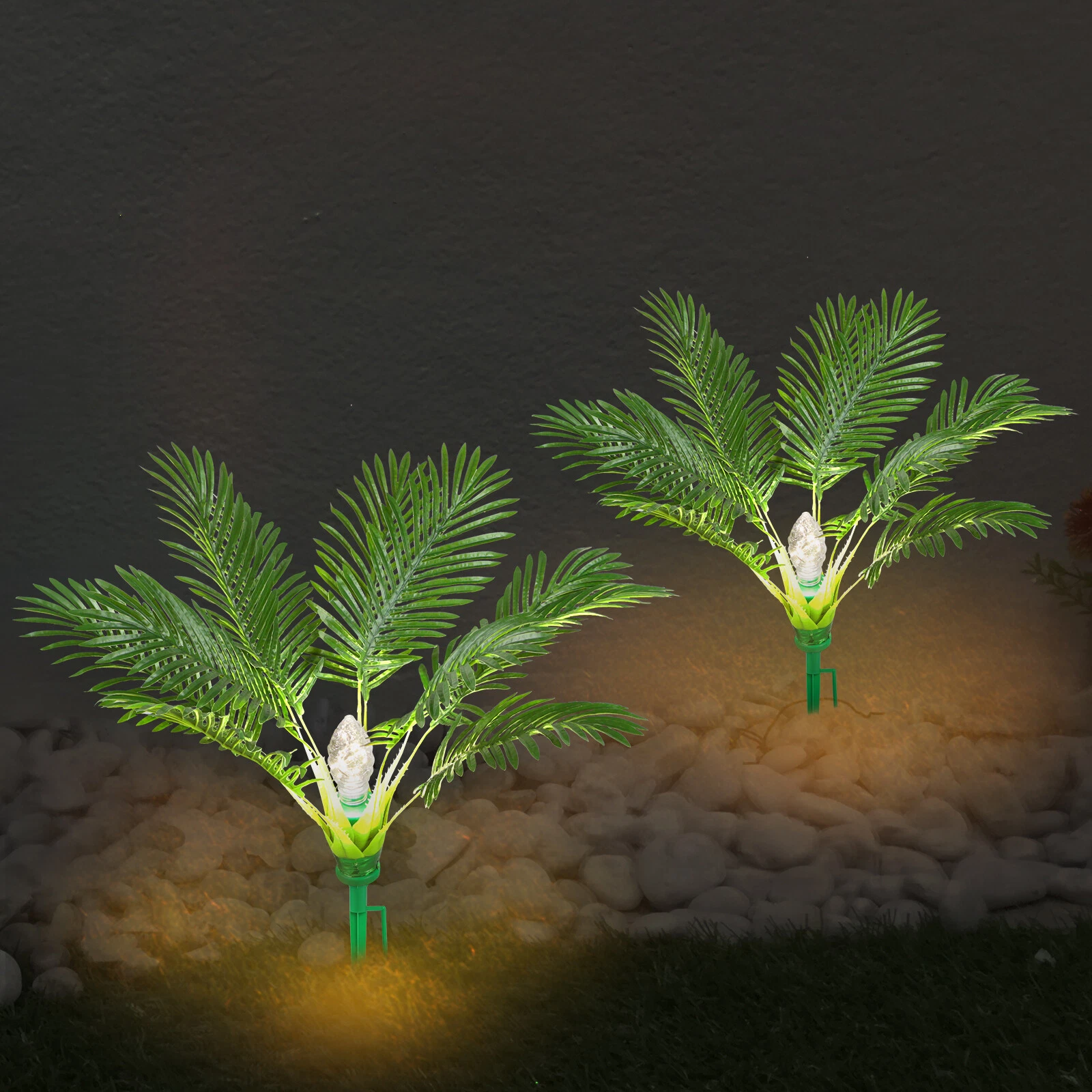 2 Pack Artificial Palm Tree Solar Light Yard Patio Garden Pathway Light 8 Modes