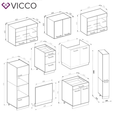 Cuisine Intégrée Vicco R-Line – 350 Cm – Chêne Blanc – Moderne – Neuve