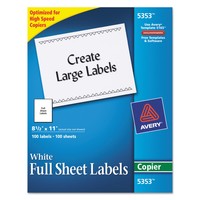 Avery Copier Full-sheet Labels 8 1/2 X 11 White 100/box 5353 on sale Avery Copier Full-sheet Labels 8 1/2 X 11 White 100/box 5353 on sale