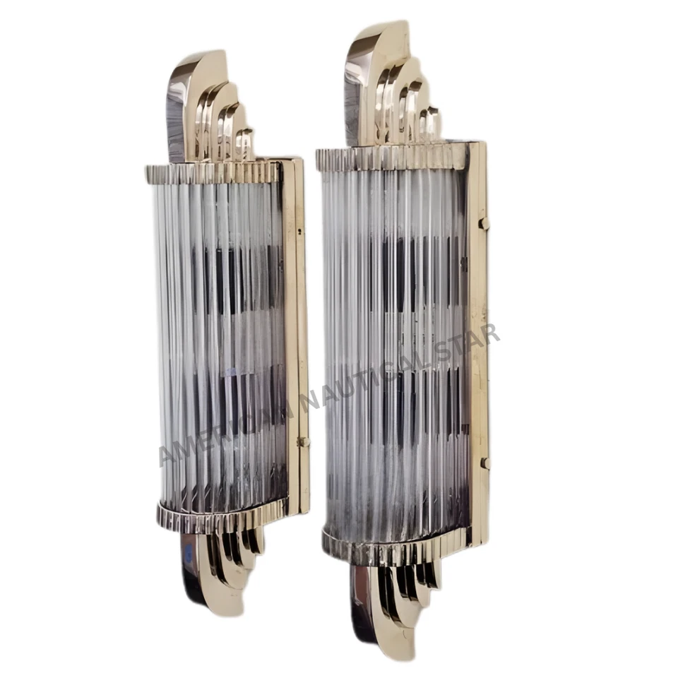 Apliques de pared de latón Art Deco con varillas de vidrio - Luces de pared de lujo estilo vintage Foto 3 de 4