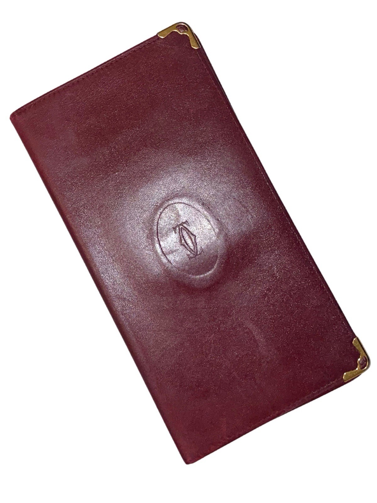 Authentic Vintage Les Must de Cartier Bi-Fold Card Wallet- Bordeaux Leather