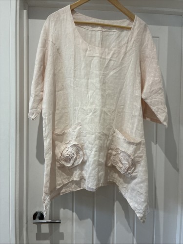 Made In Italy Linen Oversized Top Blouse Pink Size XL 50” Chest Button - Picture 8 of 14