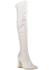 WILD PAIR Womens White Bravy Pointed Toe Block Heel Heeled Boots 5.5 M