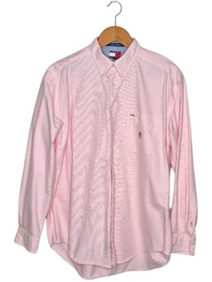 Tommy Hilfiger Men's Large Pink Stripe Oxford Long Sleeve Button Down Shirt NWOT