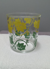 Vintage Hazel Atlas #950 Retro Sour Cream Glass 1/2 Pint Green & Yellow Ivy Vine