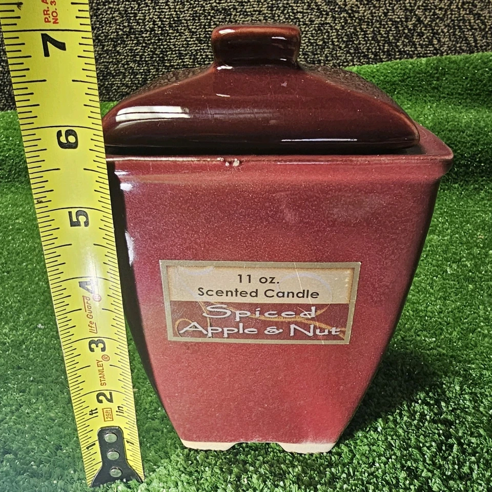 Crate and Barrel Scented Candle Red Ceramic Jar Spiced Apple & Nut 11oz 80 Hrs - Image 2 of 4