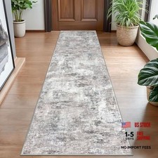  Modern Abstract Hallway Runner Rug, Beige Grey 2x8 Runner Rug, Washable 