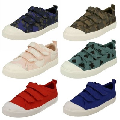 Kinder Jungen Mädchen Clarks Klett Canvas Schuhe *City Flare Lo K*