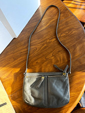 Fossil Gray Pebbled Crossbody Bag Small Zip Closure Detachable Strap