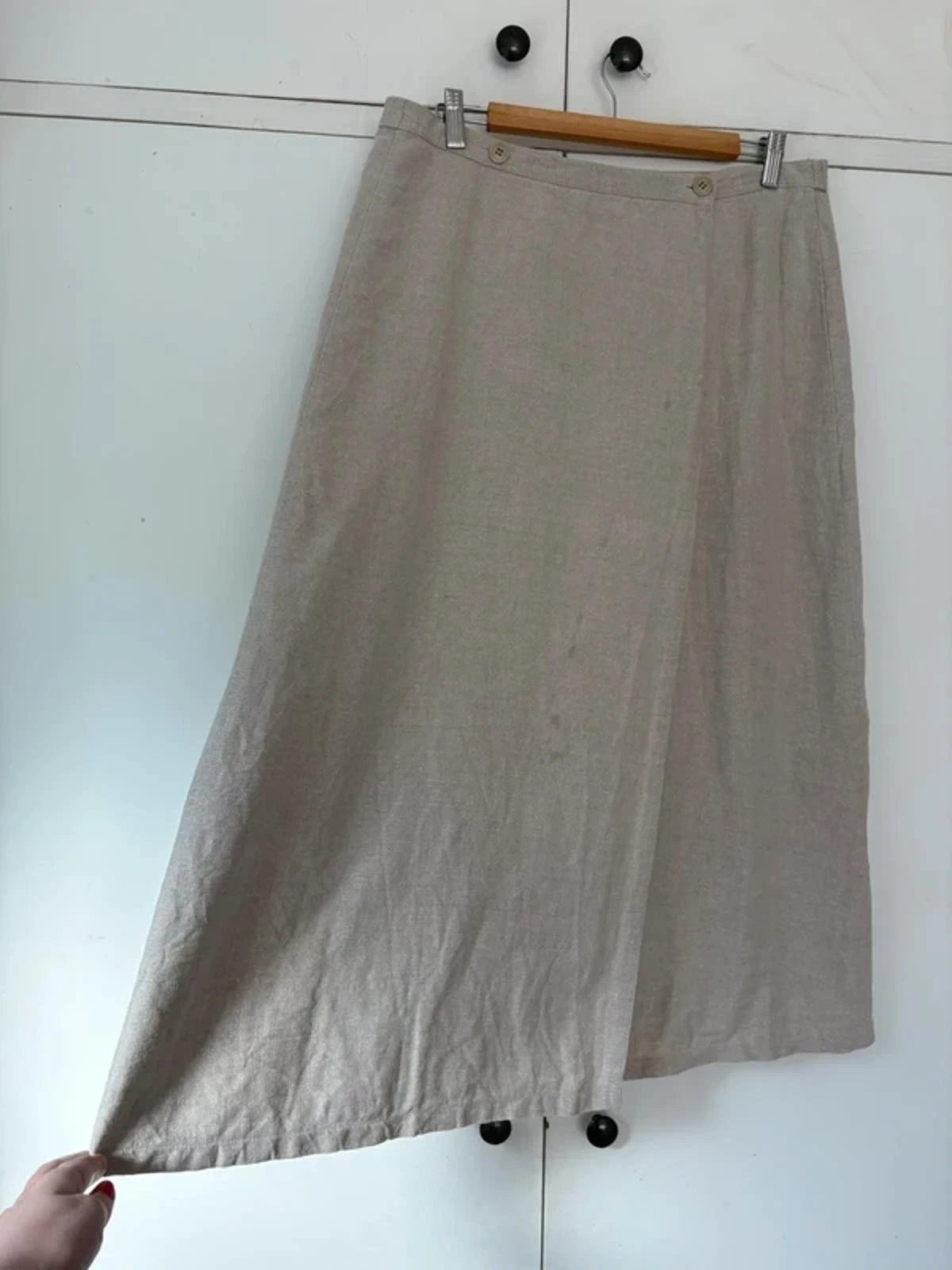 Marilyn Anselm Hobbs Vintage 1980s Beige Stone Linen Look Wrap Skirt Classic