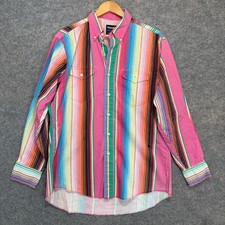 VTG Wrangler Brushpopper Western Cowboy Shirt Men 16.5 34 Xlong Tails Stripe 90s