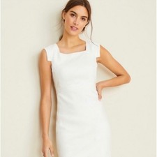 Ann Taylor Womens White Square Neck Cap Sleeve Sheath Dress Professional Formal