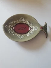 PREOWNED CERAMIC "JOY" HOLIDAY FISH SHAPED EMBOSSED DECORATIVE DISH CUTE