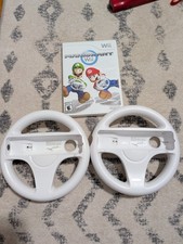 Nintendo Mario Kart Wii Game Bundle w/ 2 Steering Wheel Controllers - Mario
