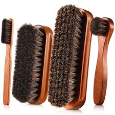 4 Pcs Horsehair Shine Shoes Brush Kit Polish Dauber Applicators Brown