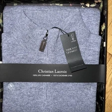 Christian Lacroix Sweater Mens Large Ice-Blue 2 Ply Cashmere 1/4 Zip Pullover