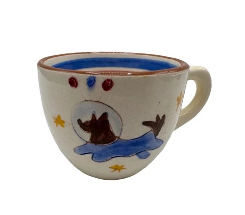 Stangl Art Pottery 60's kiddieware childs cup- Flying Saucer Dog in space suit