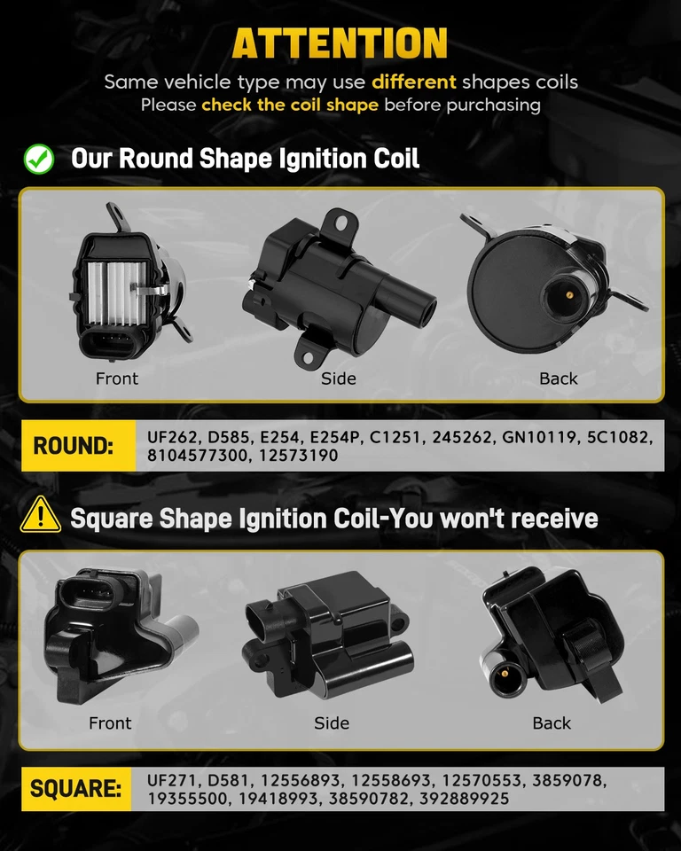 Set of 8 Round Ignition Coil Pack UF262 with Spark Plug and Wires For Chevy GMC - Image 4 of 4