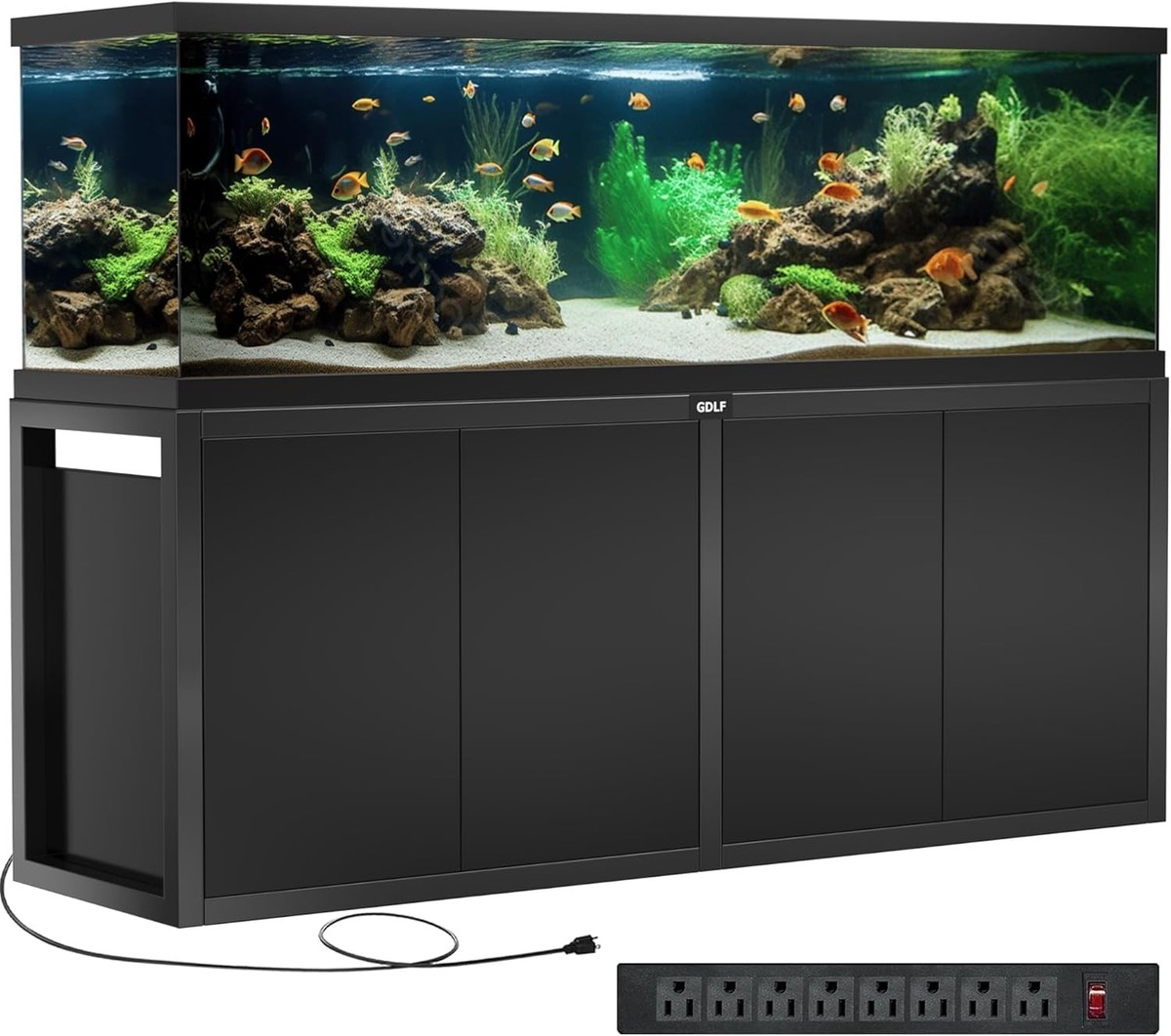 65 gallon fish tank accessories Ameliade Aquarium Artificial Plants & Rock Cave Betta Decor Set Modern Design The black wood grain cabinet with gold handles adds a touch of understated elegance Easy DIY 65 Gallon Sturdy