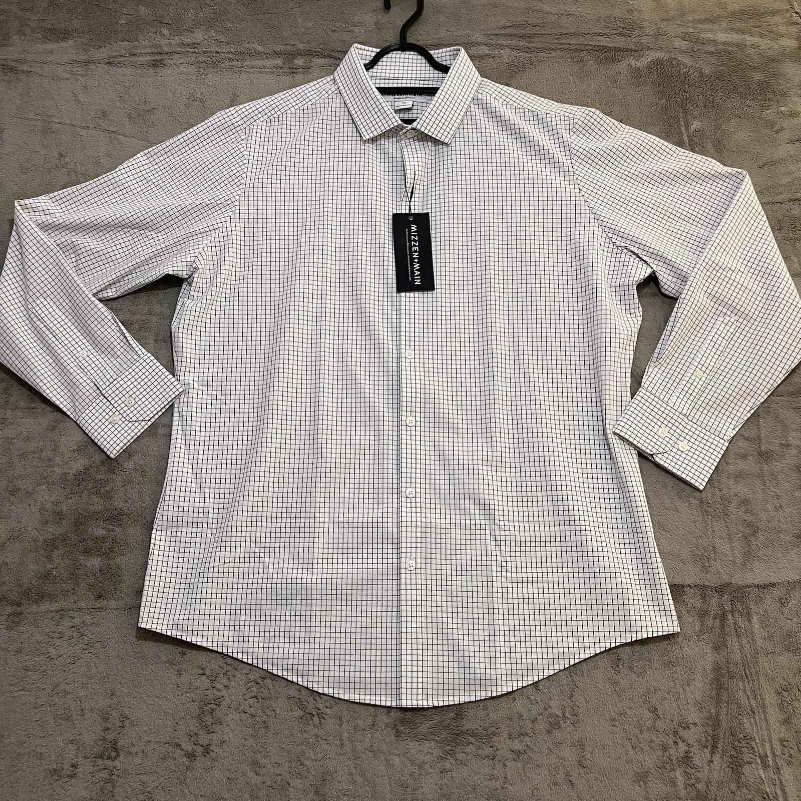 Mizzen+Main Leeward Shirt Mens XXL Trim Fit White Navy Grid Check Performance