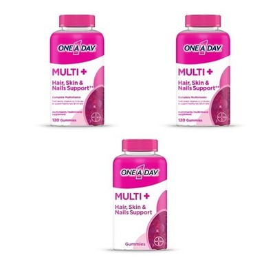 3 NEW One A Day MULTI+ Hair, Skin & Nails Support Gummy Multivitamin, 120 Count