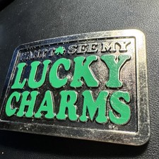 Irish Ireland St. Patricks Day Lucky Charms Silvertone Novelty Belt Buckle