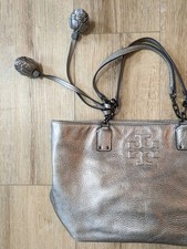 Tory Burch Gunmetal Grey Metallic Tassel Tote Bag Purse