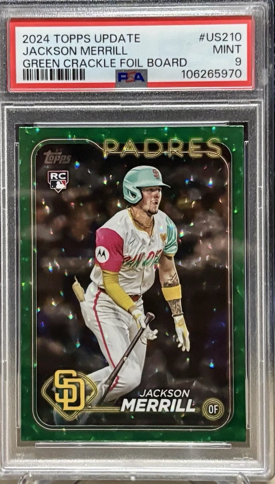 2024 Topps Update- Jackson Merrill RC #US210 Green Crackle Foilboard /499 PSA 9 - Image 3 of 4