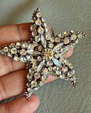 Starfish Starburst Clear Rhinestone Brooch Brilliant Crystal Statement Large