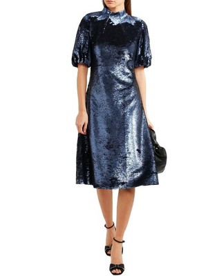 Emilia Wickstead £1500 Amara marineblau Pailletten Midi Partykleid UK 14 US 10 neu mit Etikett