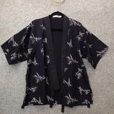 Kimono Jacket LARGE Navy Blue Bamboo Sushi Chef Coat Japanese Noragi Cardigan