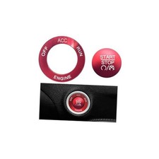 Car Push Start Button Cover, Aluminum Ignition Button Trim with Metal Ring, Red