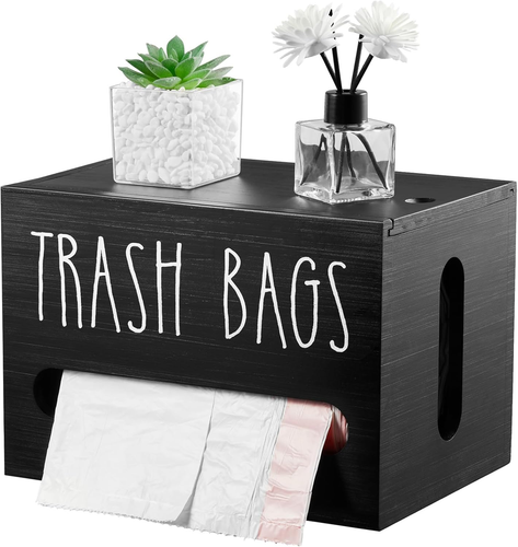 Trash Bag Dispenser, Wooden Trash Bag Holder Wall Mount, Bag Roll Holder for Pla