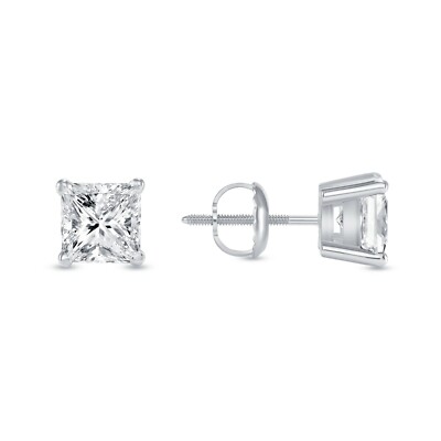 1,5 ct Princess Lab Created gewachsene Diamanten Ohrringe massiv 14 K Weißgold Schraube