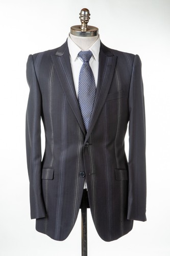 VERSACE COLLECTION Trend Striped Navy Blue Suit Wool Slim Fit 40 R (EU 50) - Picture 2 of 15