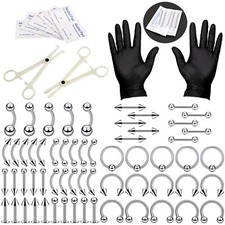 Silver Professional Piercing Kit Stainless Steel Navel Eyebrow Nose Needles Set